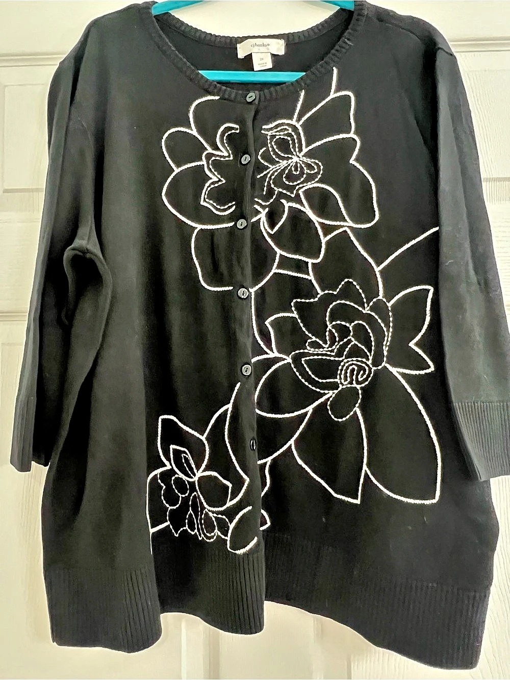 cj banks Floral Cotton Cardigan Black & White Size 2X Like New